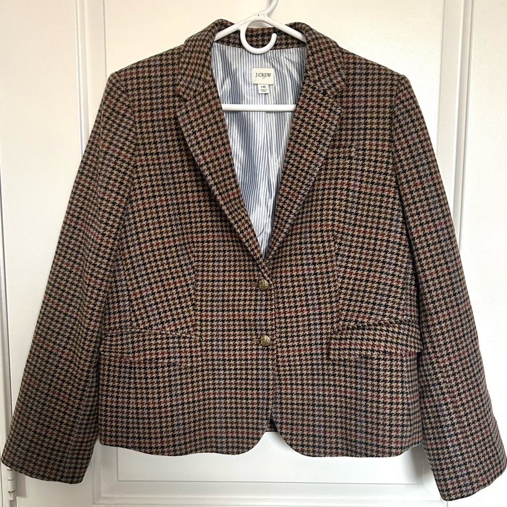 J. Crew Classic Houndstooth Plaid Blazer Size 16 Preppy Academia Wool Blend